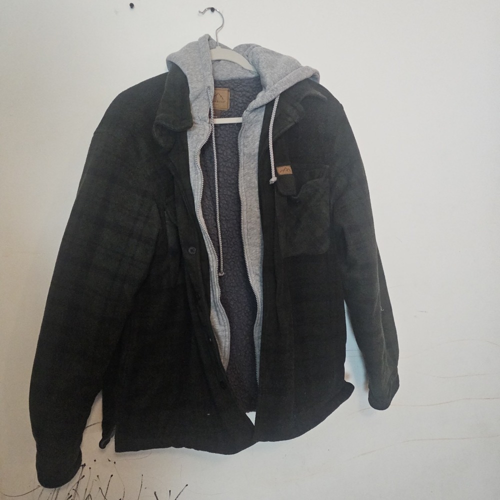 Mountain Ridge Plaid Sherpa‎ Lined Hooded Jacket Zip Up Flannel Coat XL